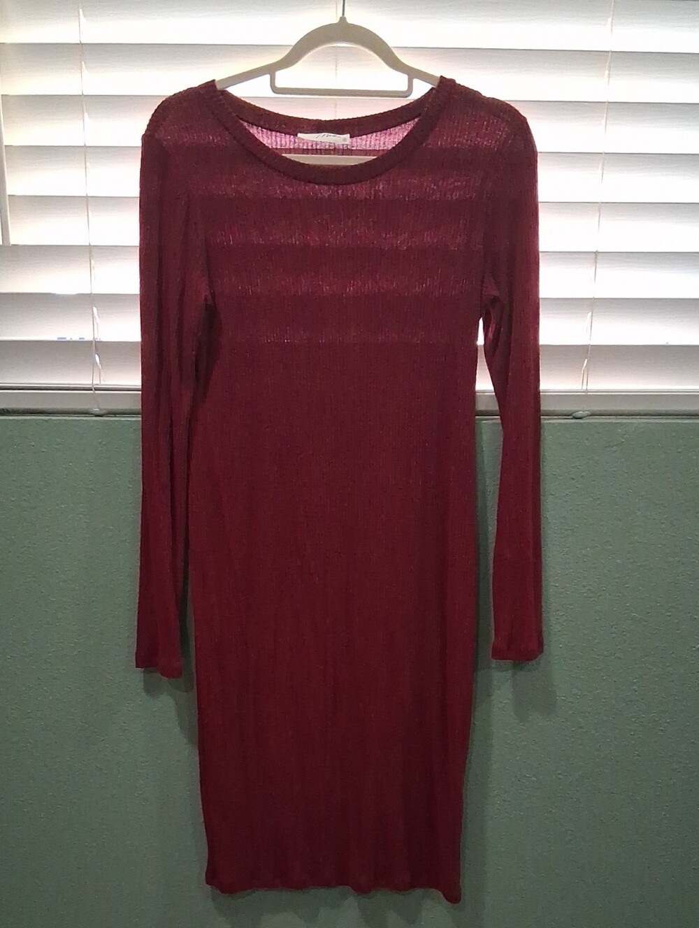 Maternity Dress From Hello MIZ Long Sleeve Ribbed Knit Dress in Burgundy